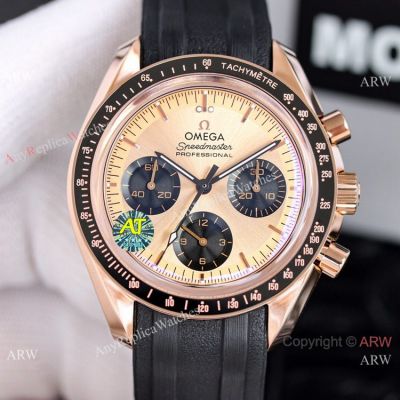 2022 Swiss Omega Speedmaster Chrono Moonwatch Rose Gold Salmon Face 42mm